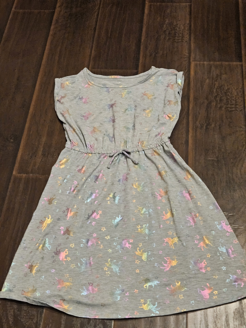 SO Girls' Grey Dress with Multicolor Unicorns Girls Size XL